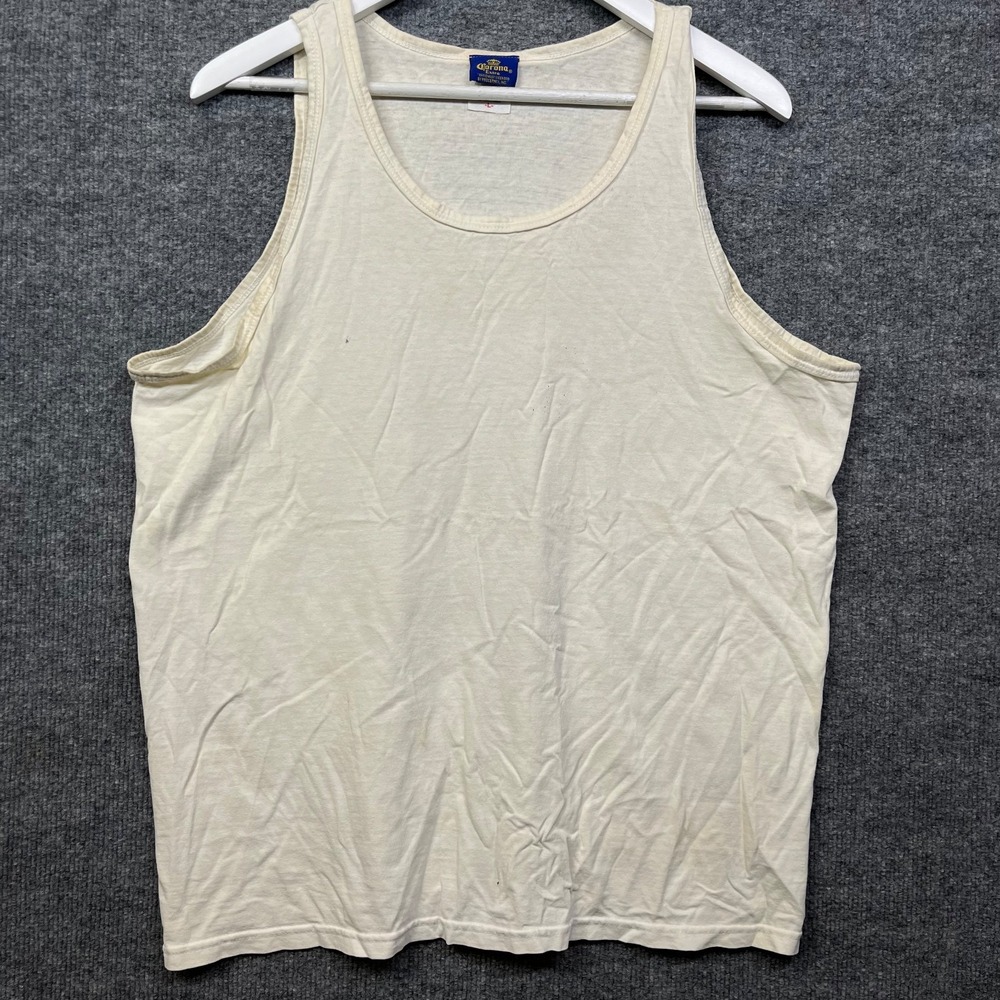 VTG Corona Extra Tank Top Men's Beige Beer Back Graphic Sleeveless Shirt - Large